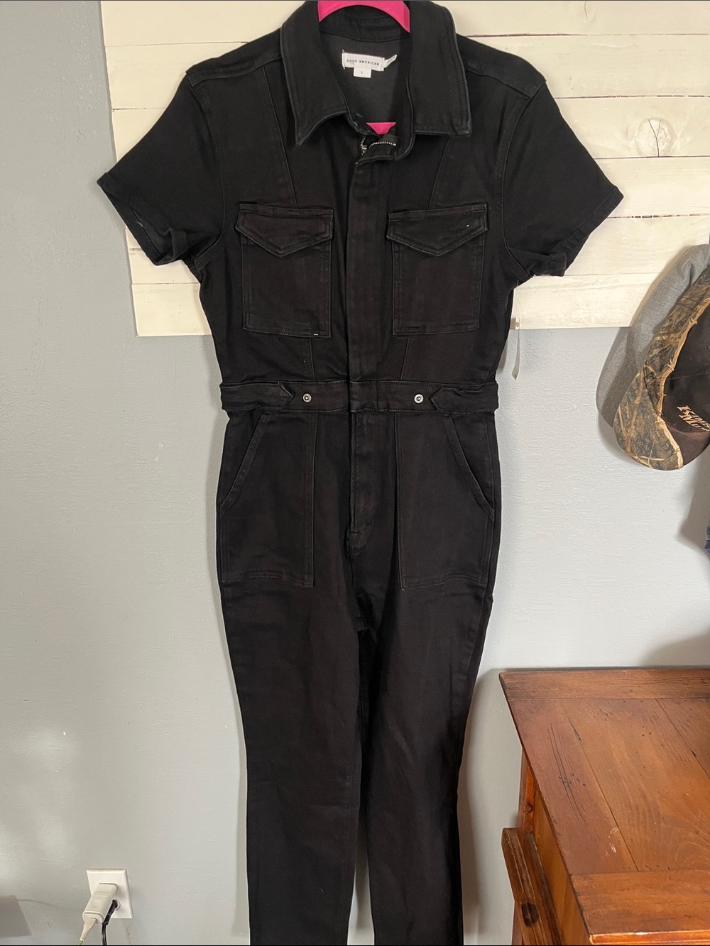 Good American Black Short-Sleeve Jumpsuit